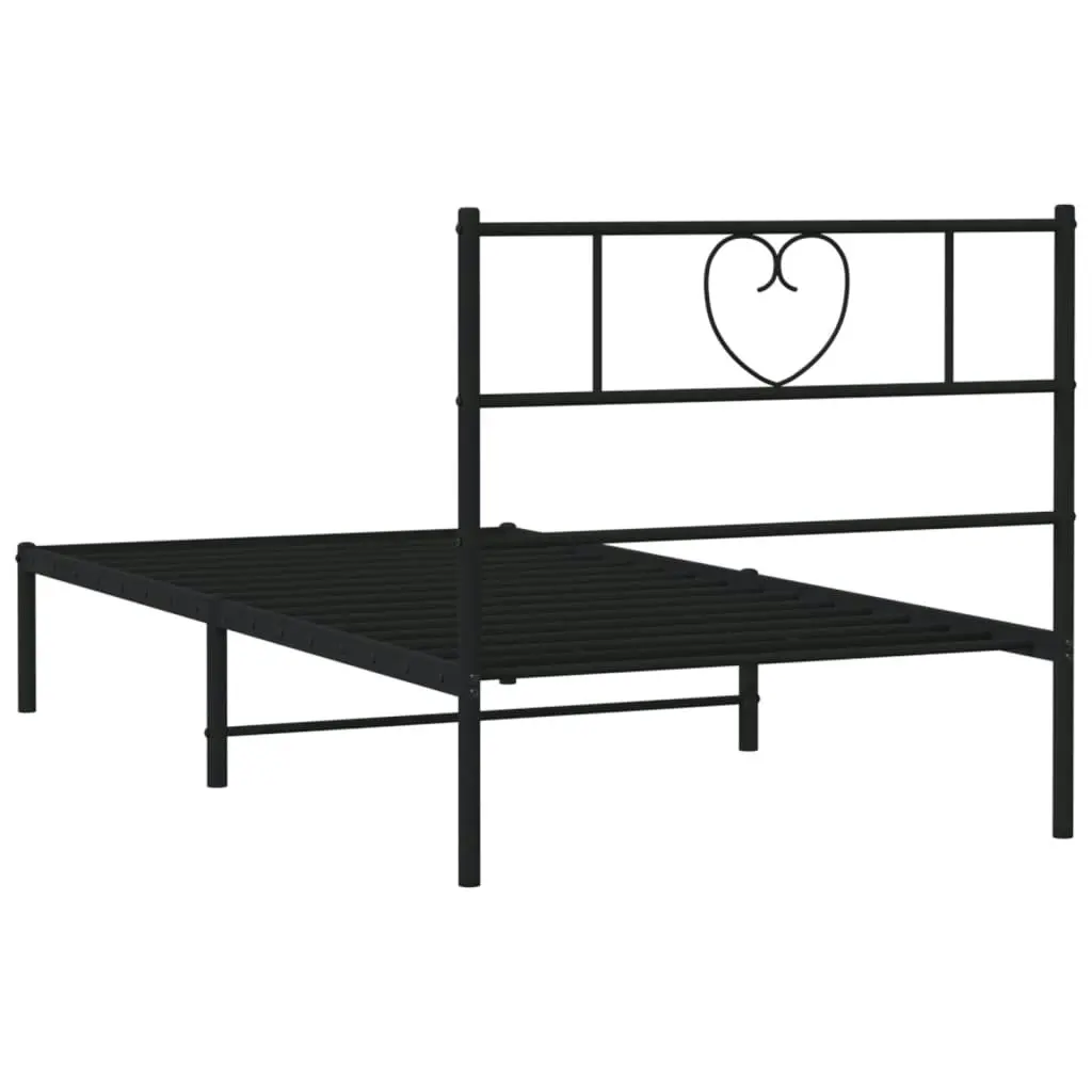 Metal Bed Frame with Headboard Black 107x203 cm 355459