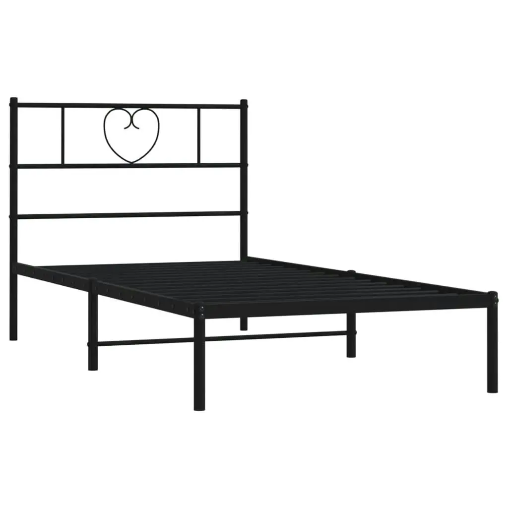 Metal Bed Frame with Headboard Black 107x203 cm 355459