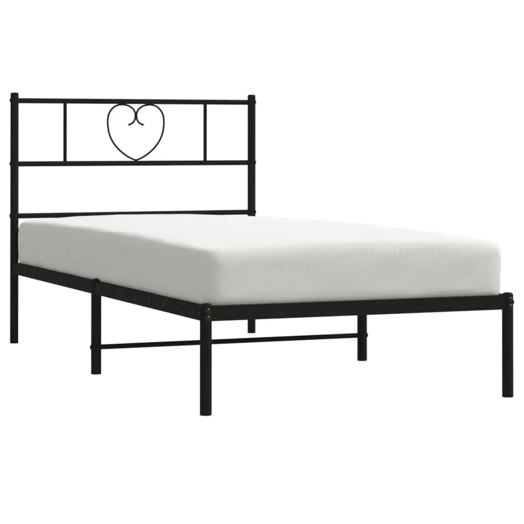 Metal Bed Frame with Headboard Black 107x203 cm 355459