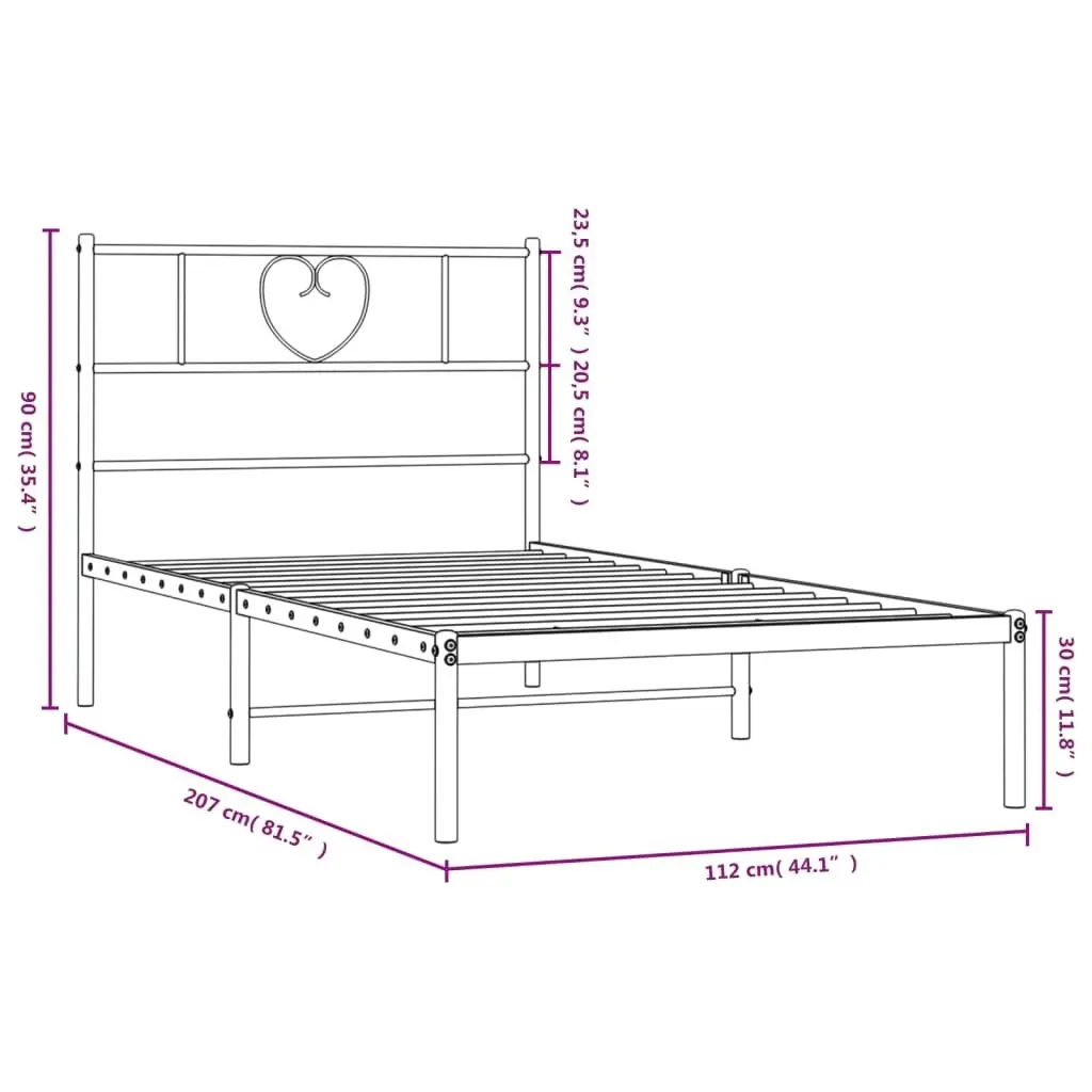 Metal Bed Frame with Headboard Black 107x203 cm 355459