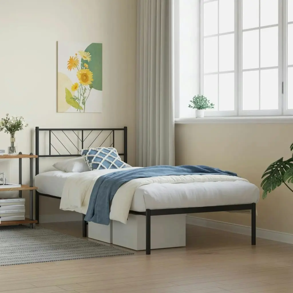 Metal Bed Frame with Headboard Black 107x203 cm 372175