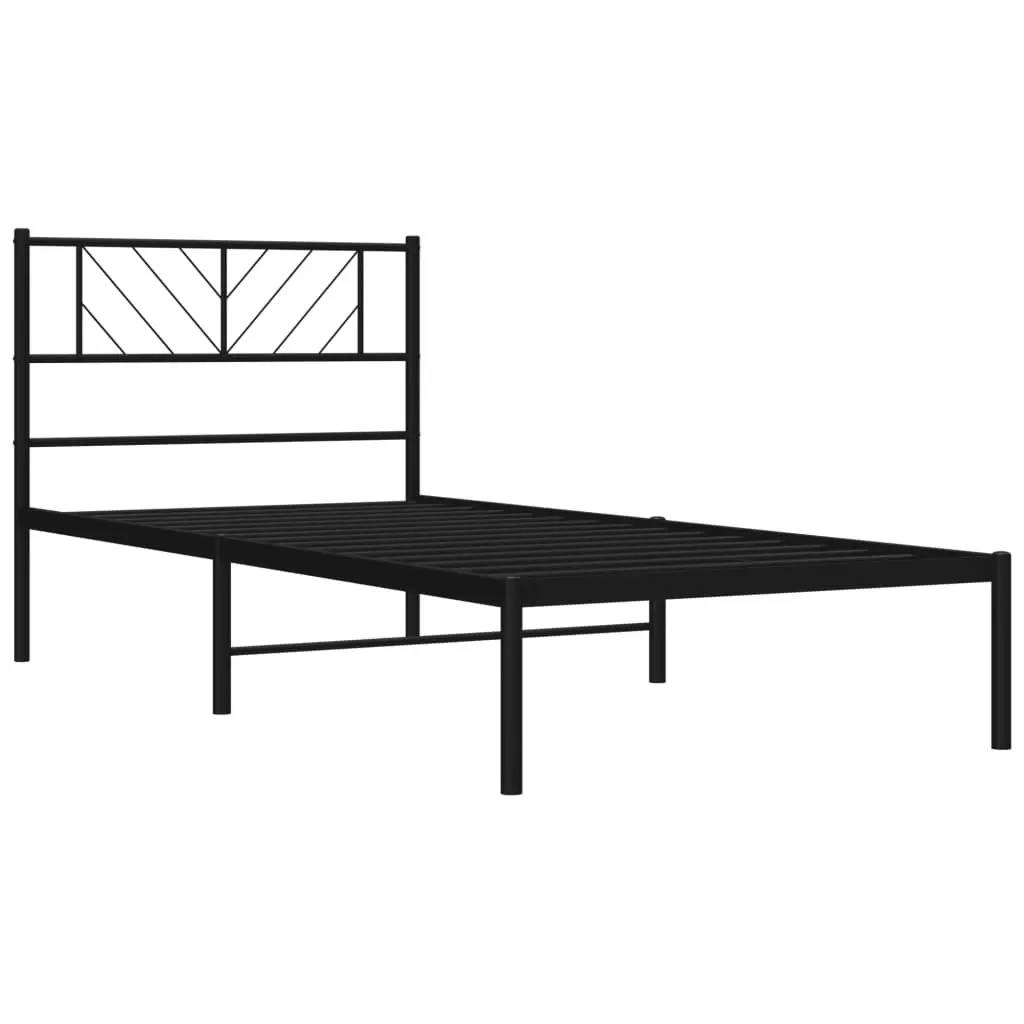 Metal Bed Frame with Headboard Black 107x203 cm 372175