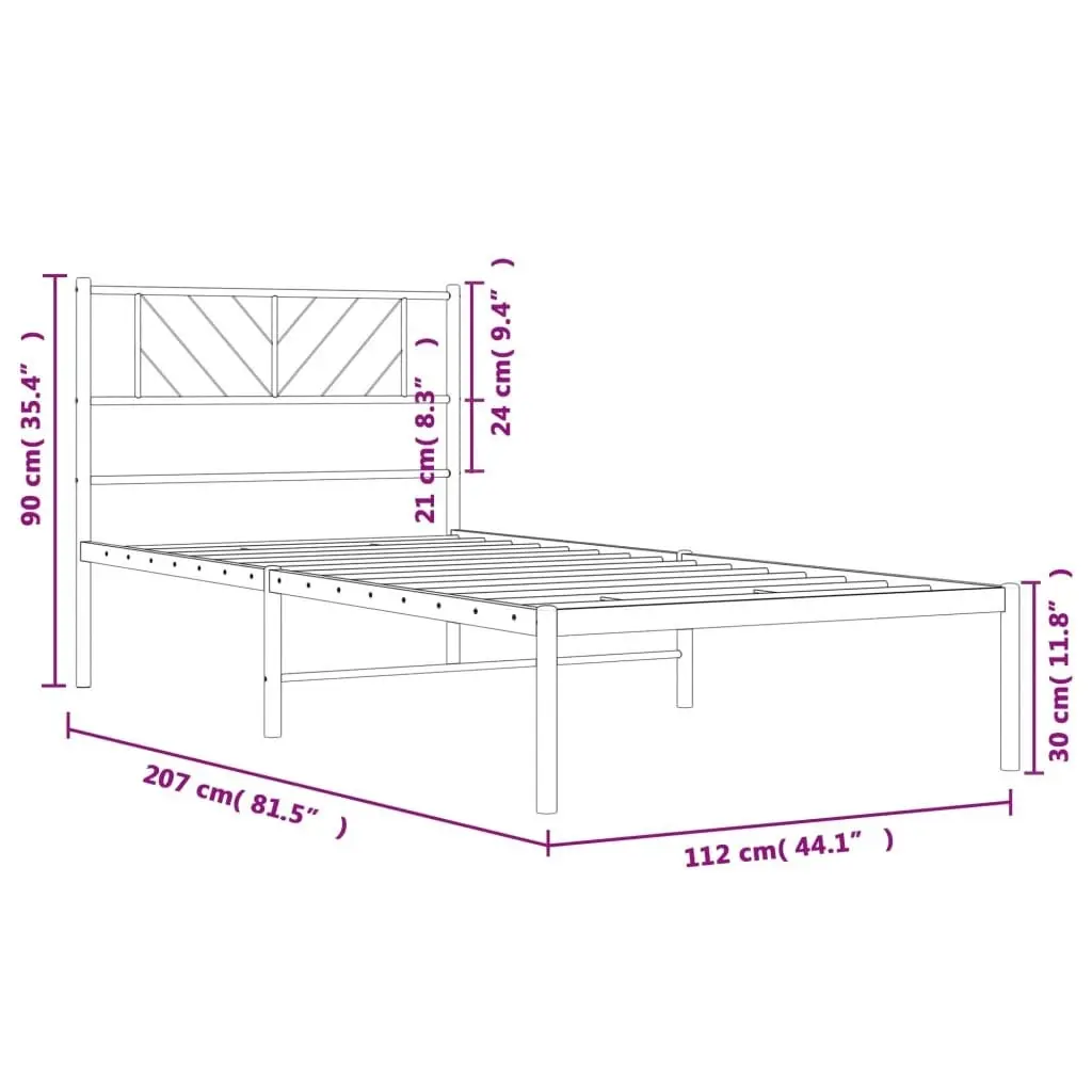 Metal Bed Frame with Headboard Black 107x203 cm 372175