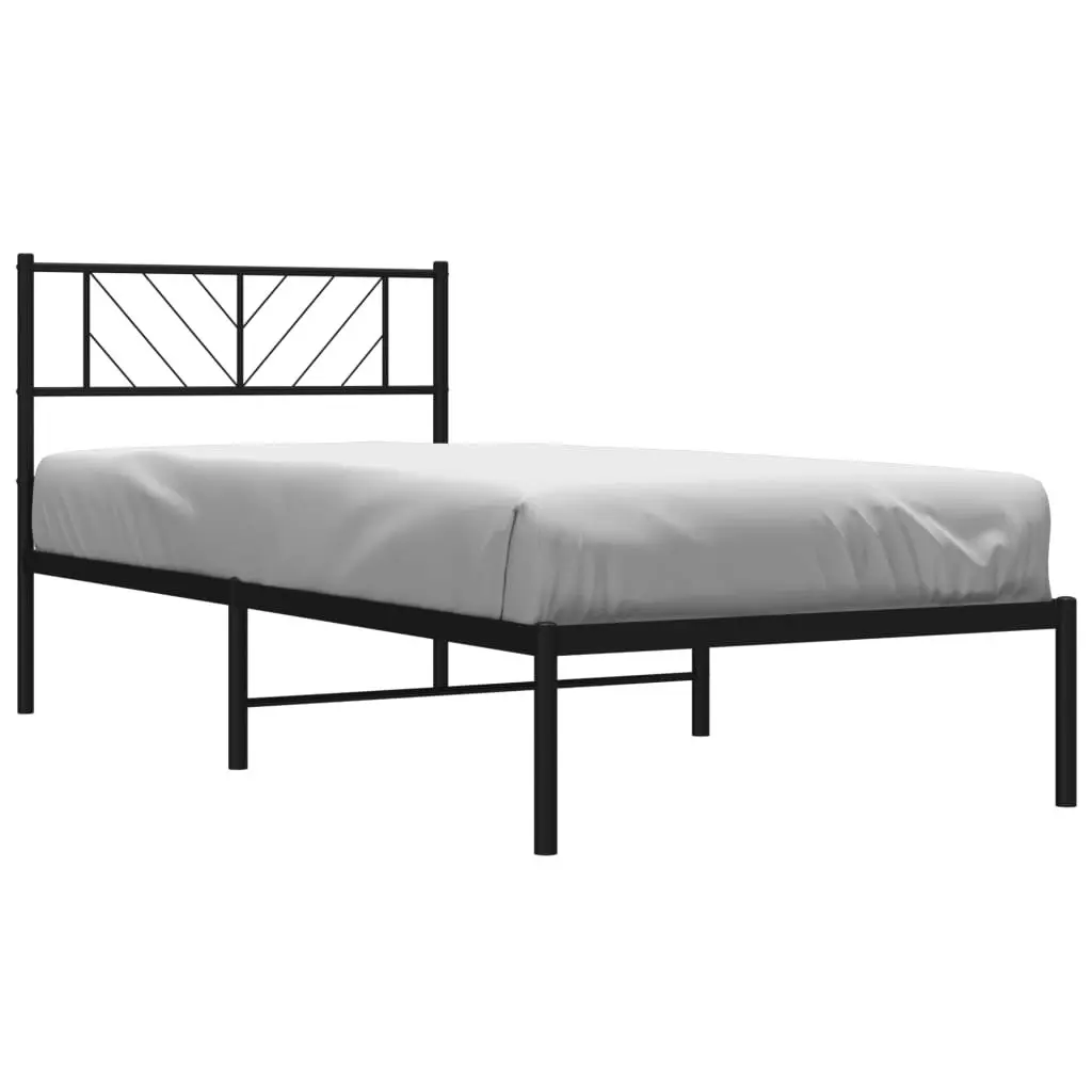 Metal Bed Frame with Headboard Black 107x203 cm 372175