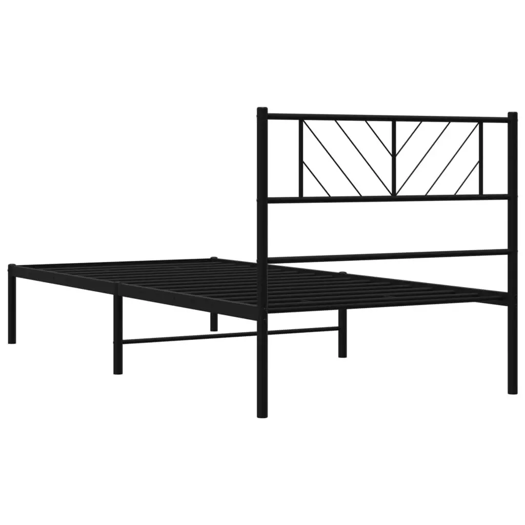 Metal Bed Frame with Headboard Black 107x203 cm 372175