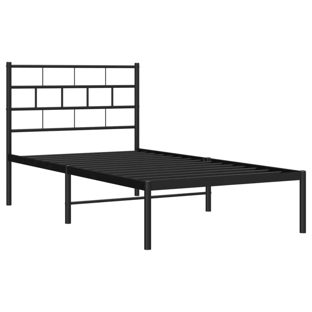 Metal Bed Frame with Headboard Black 107x203 cm 355655