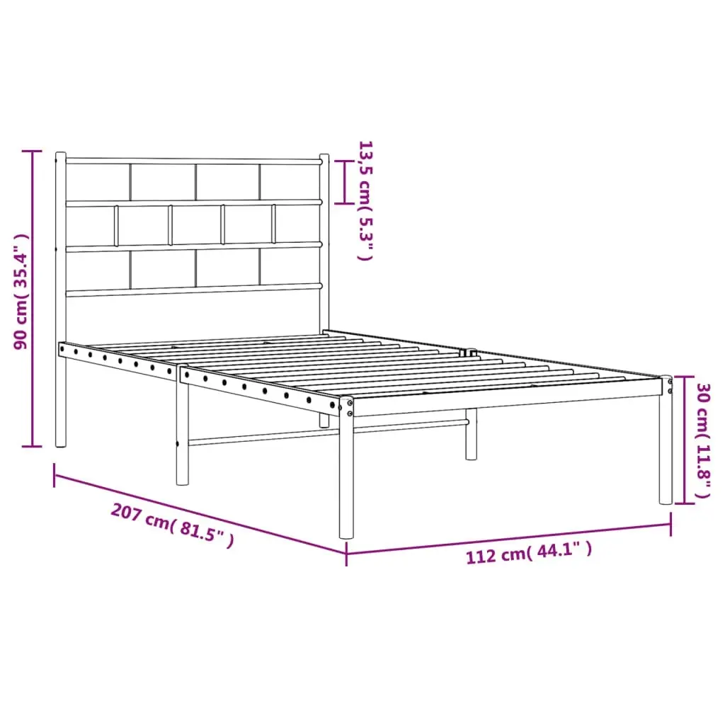 Metal Bed Frame with Headboard Black 107x203 cm 355655