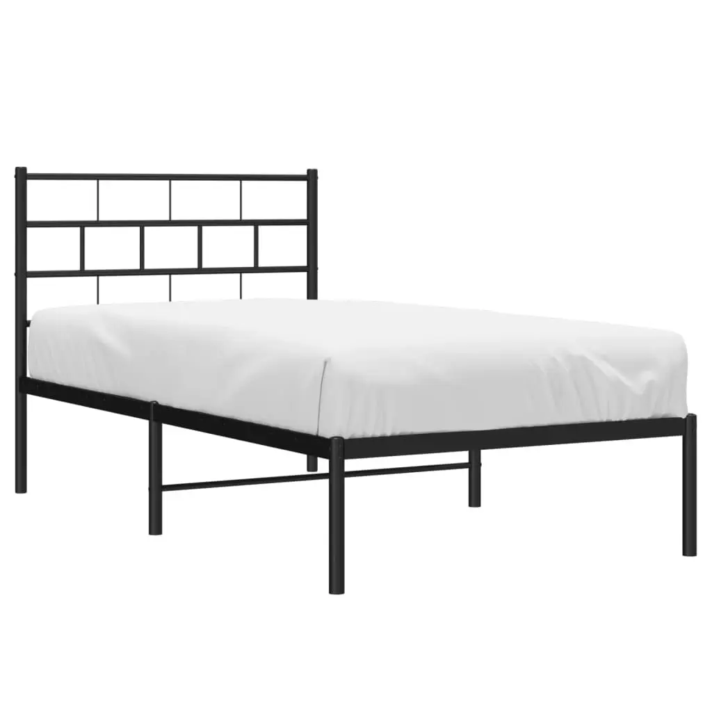 Metal Bed Frame with Headboard Black 107x203 cm 355655