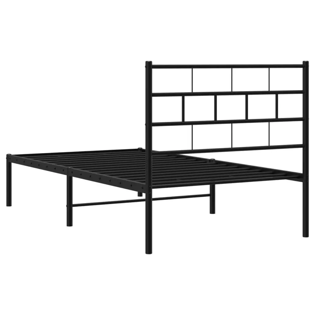 Metal Bed Frame with Headboard Black 107x203 cm 355655