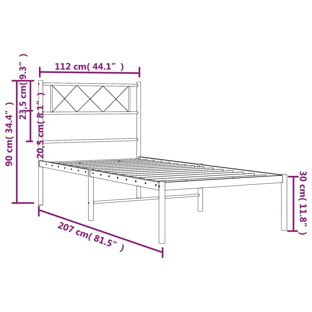 Metal Bed Frame with Headboard Black 107x203 cm 372273