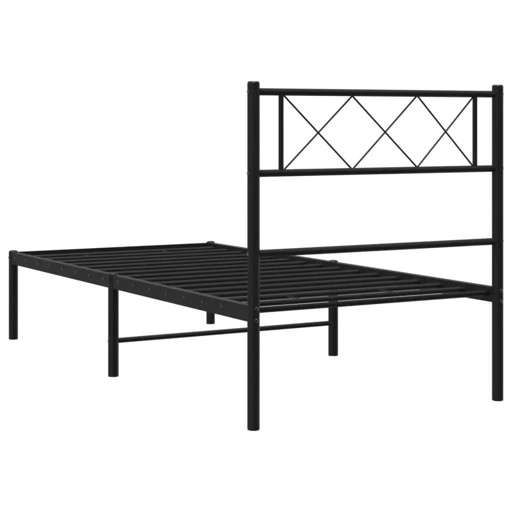 Metal Bed Frame with Headboard Black 107x203 cm 372273