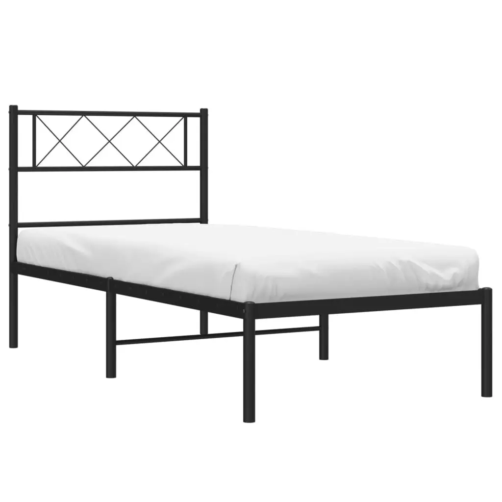 Metal Bed Frame with Headboard Black 107x203 cm 372273