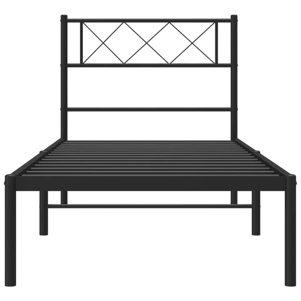 Metal Bed Frame with Headboard Black 107x203 cm 372273