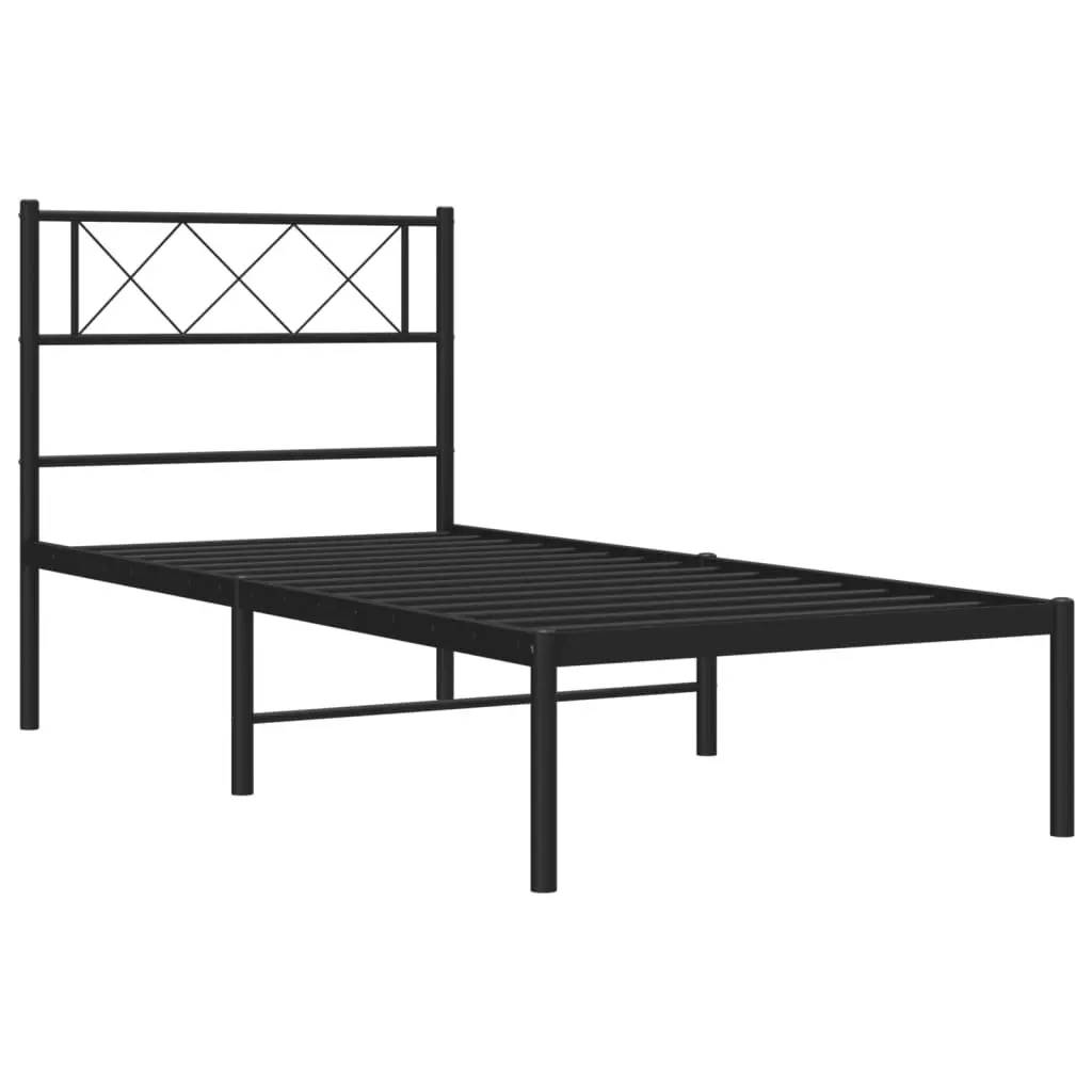 Metal Bed Frame with Headboard Black 107x203 cm 372273