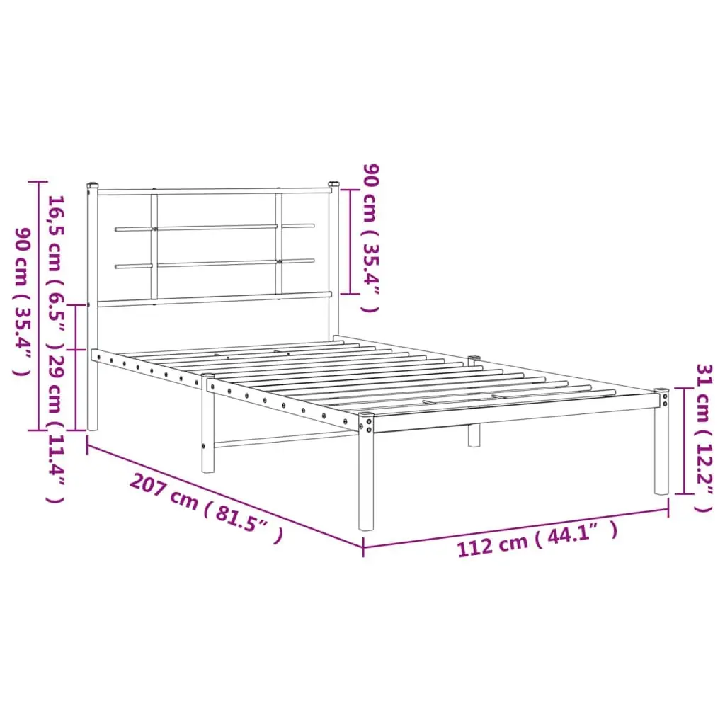 Metal Bed Frame with Headboard Black 107x203 cm 355557