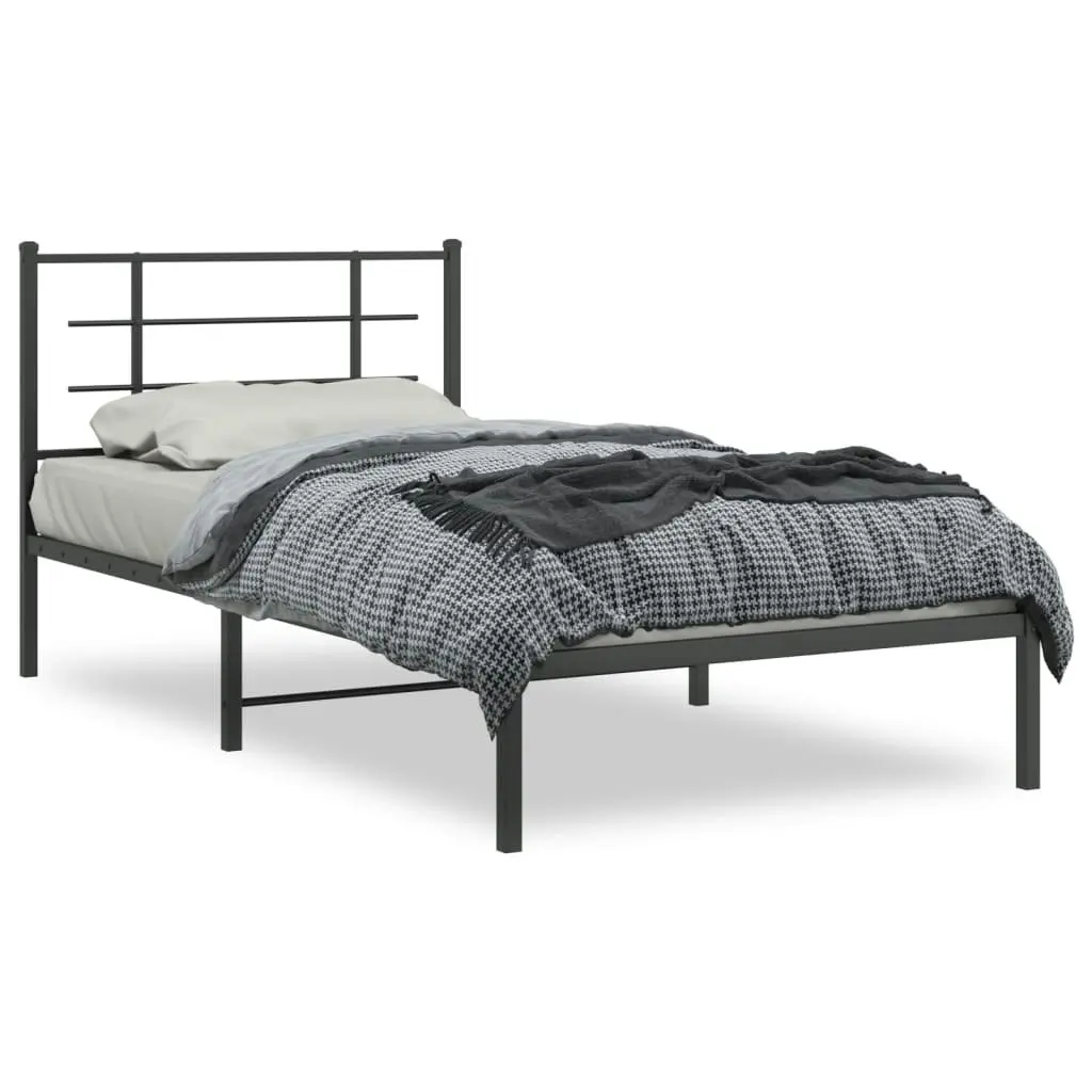 Metal Bed Frame with Headboard Black 107x203 cm 355557