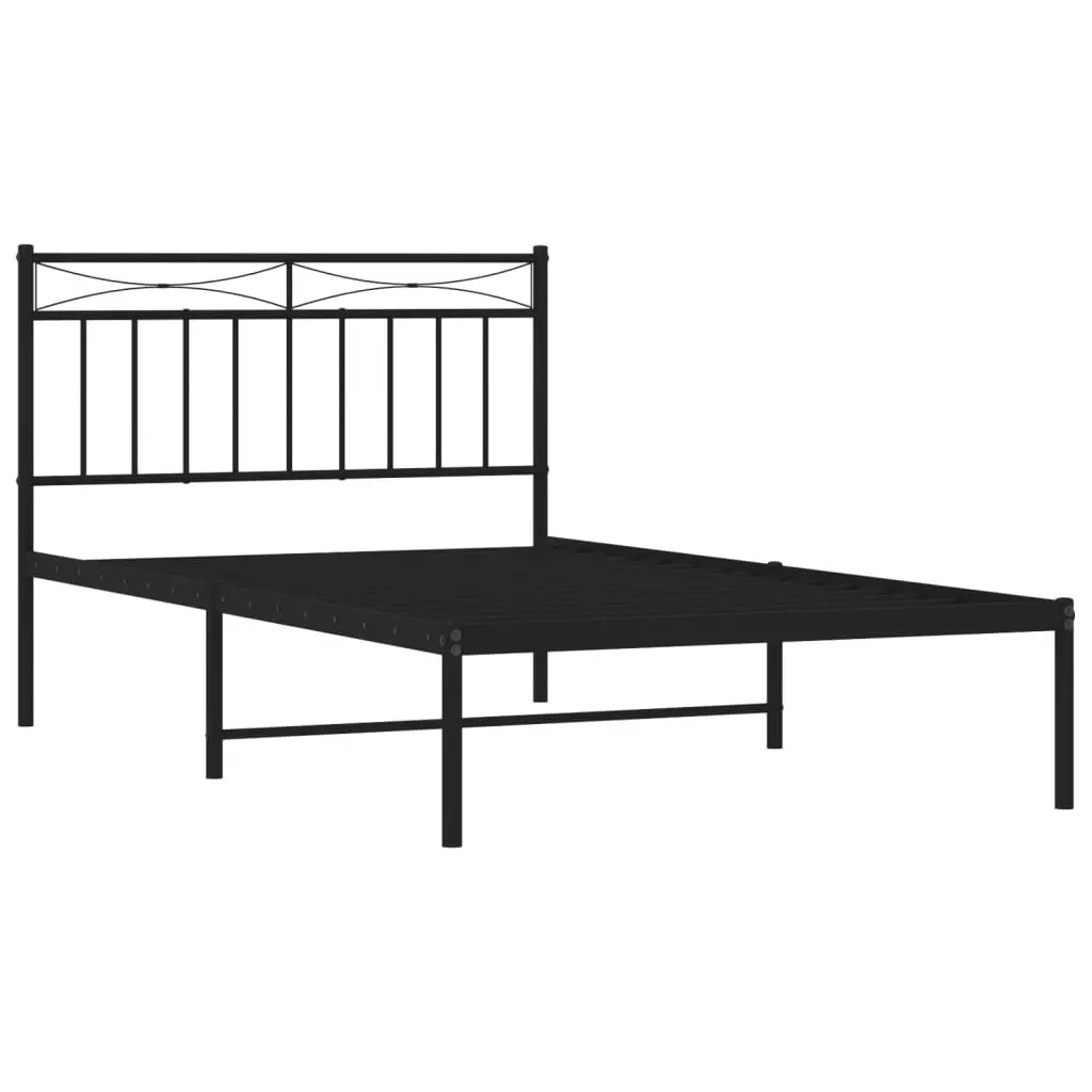 Metal Bed Frame with Headboard Black 107x203 cm 373687