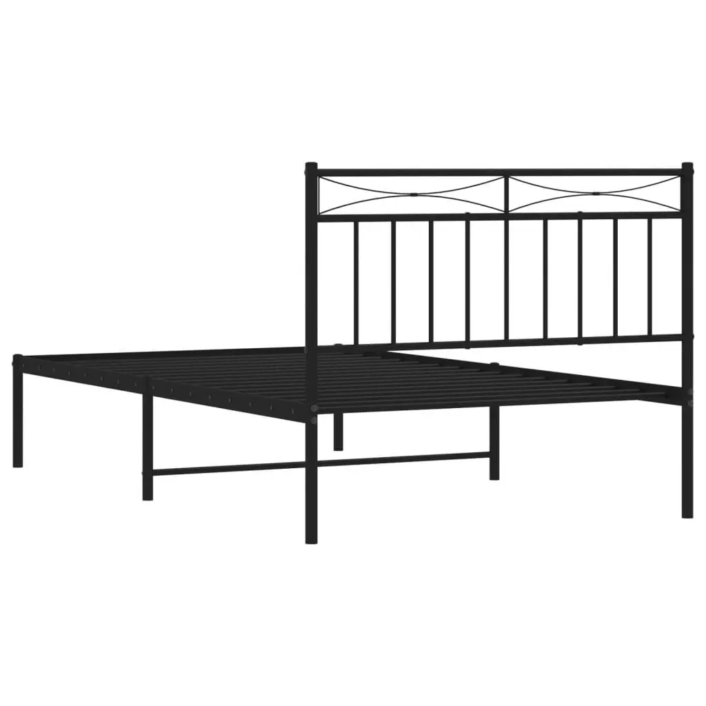 Metal Bed Frame with Headboard Black 107x203 cm 373687