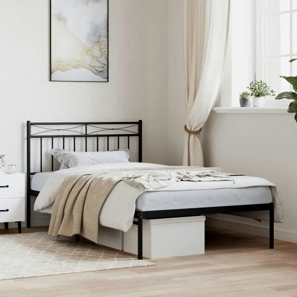 Metal Bed Frame with Headboard Black 107x203 cm 373687