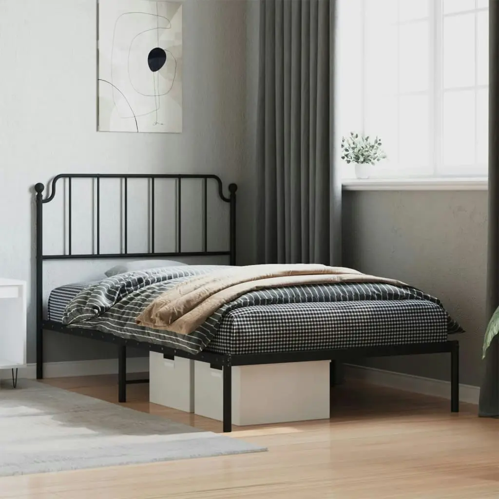 Metal Bed Frame with Headboard Black 107x203 cm 373883