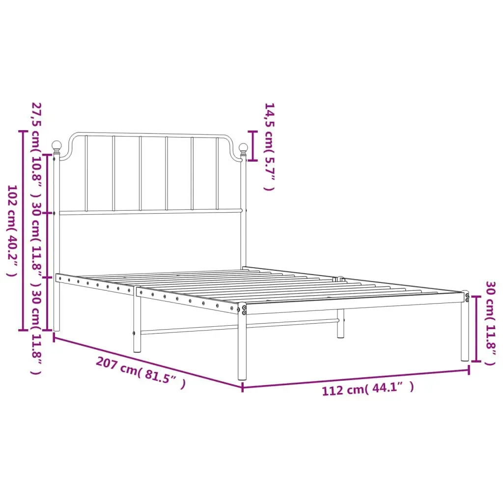 Metal Bed Frame with Headboard Black 107x203 cm 373883