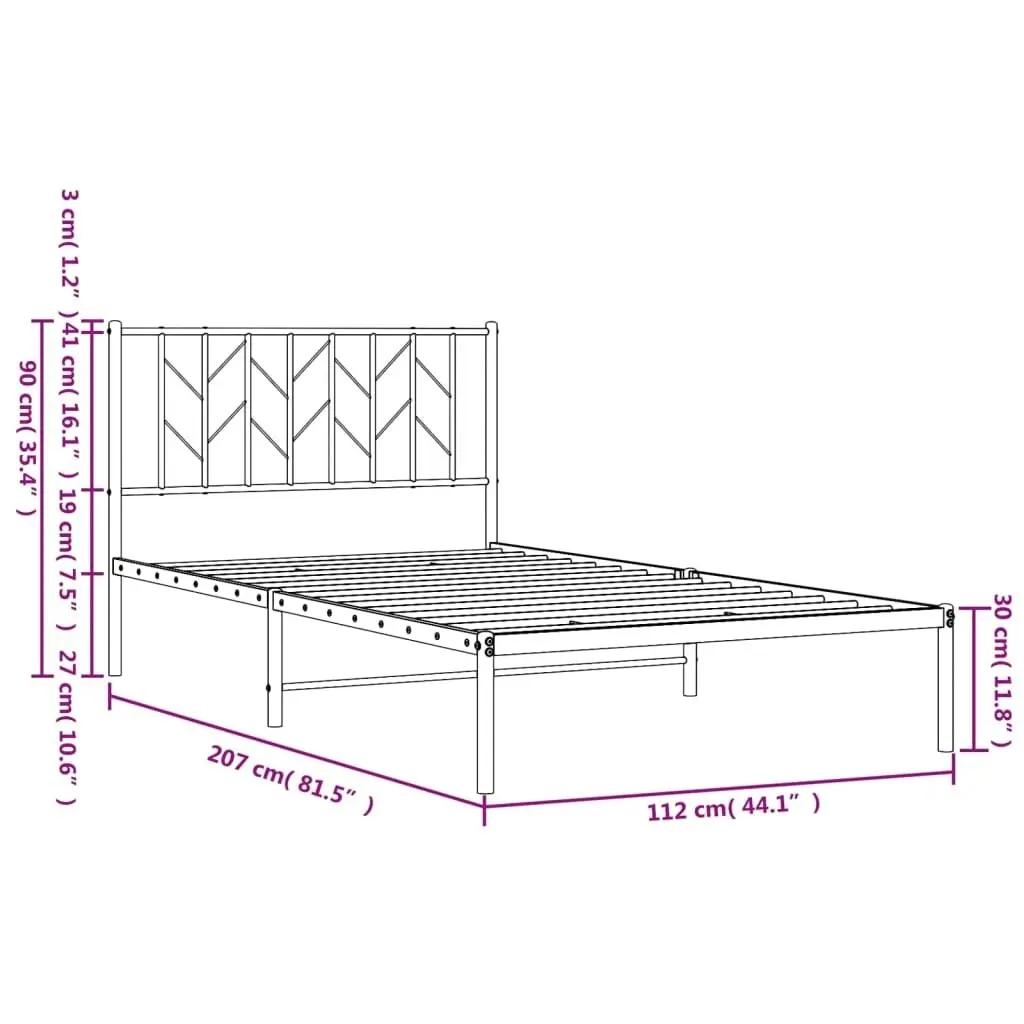 Metal Bed Frame without Mattress with Headboard Black 107x203 cm King Single 374433