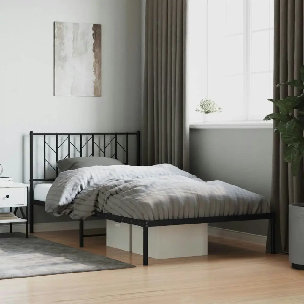 Metal Bed Frame without Mattress with Headboard Black 107x203 cm King Single 374433