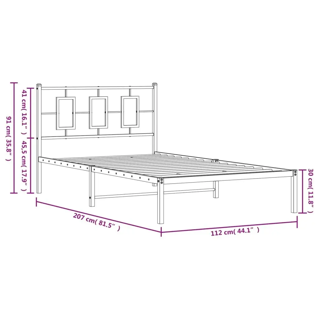 Metal Bed Frame with Headboard Black 107x203 cm 374237