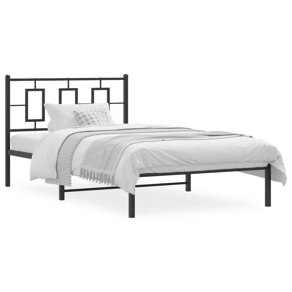 Metal Bed Frame with Headboard Black 107x203 cm 374237