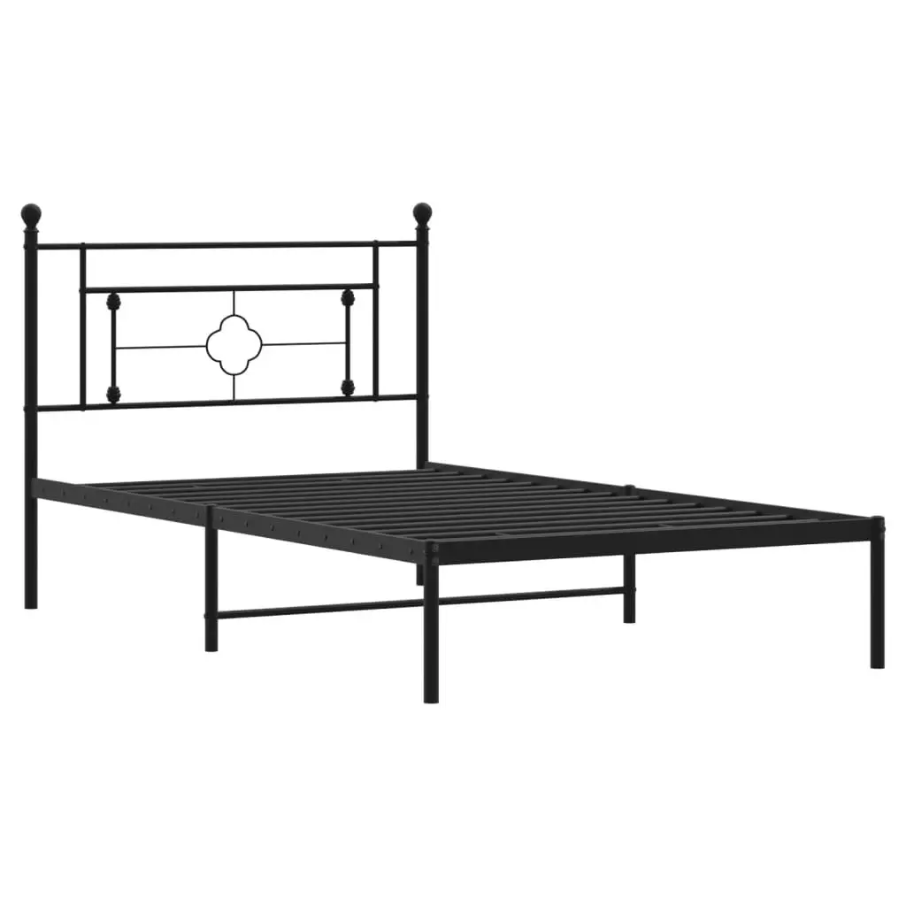 Metal Bed Frame with Headboard Black 107x203 cm 374335