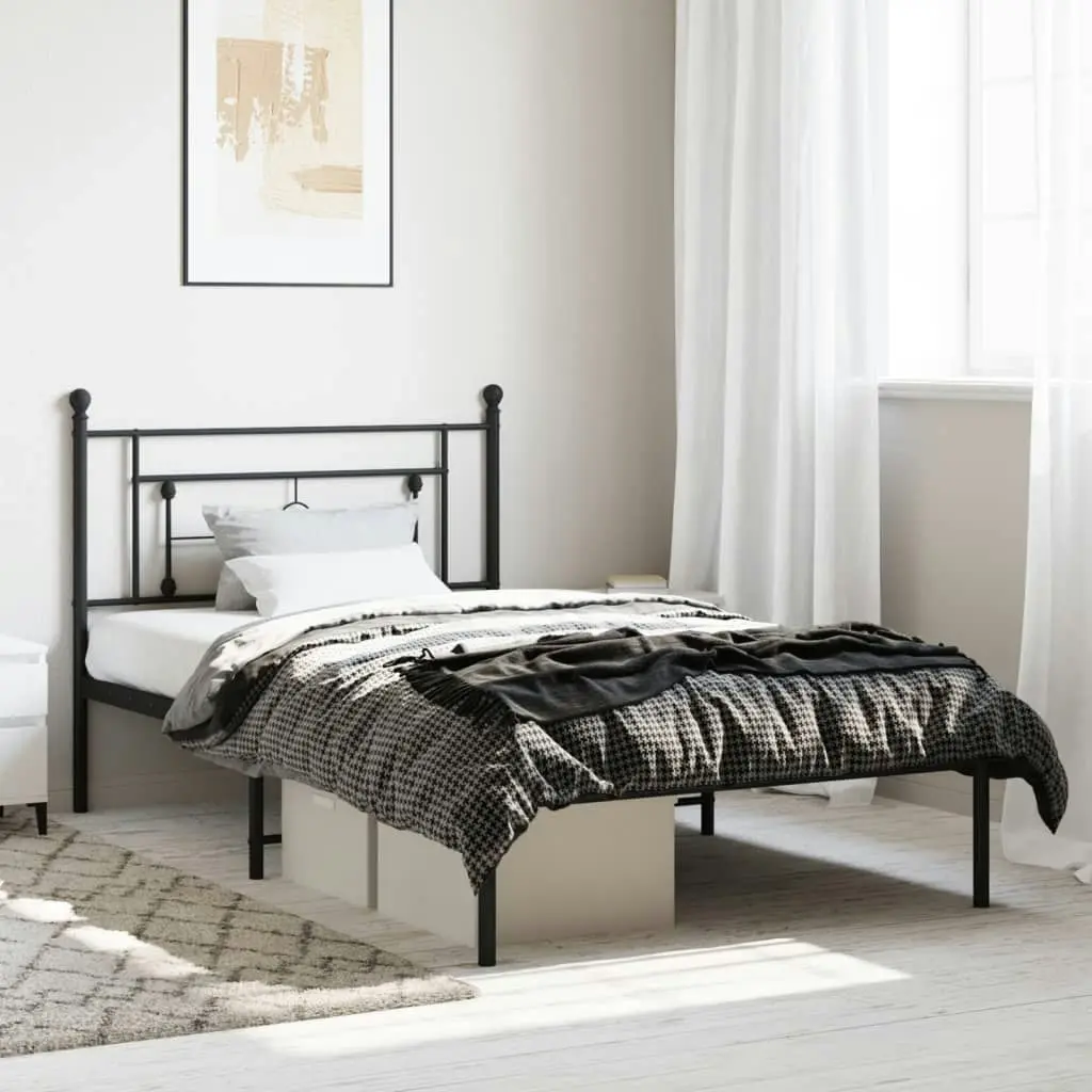 Metal Bed Frame with Headboard Black 107x203 cm 374335