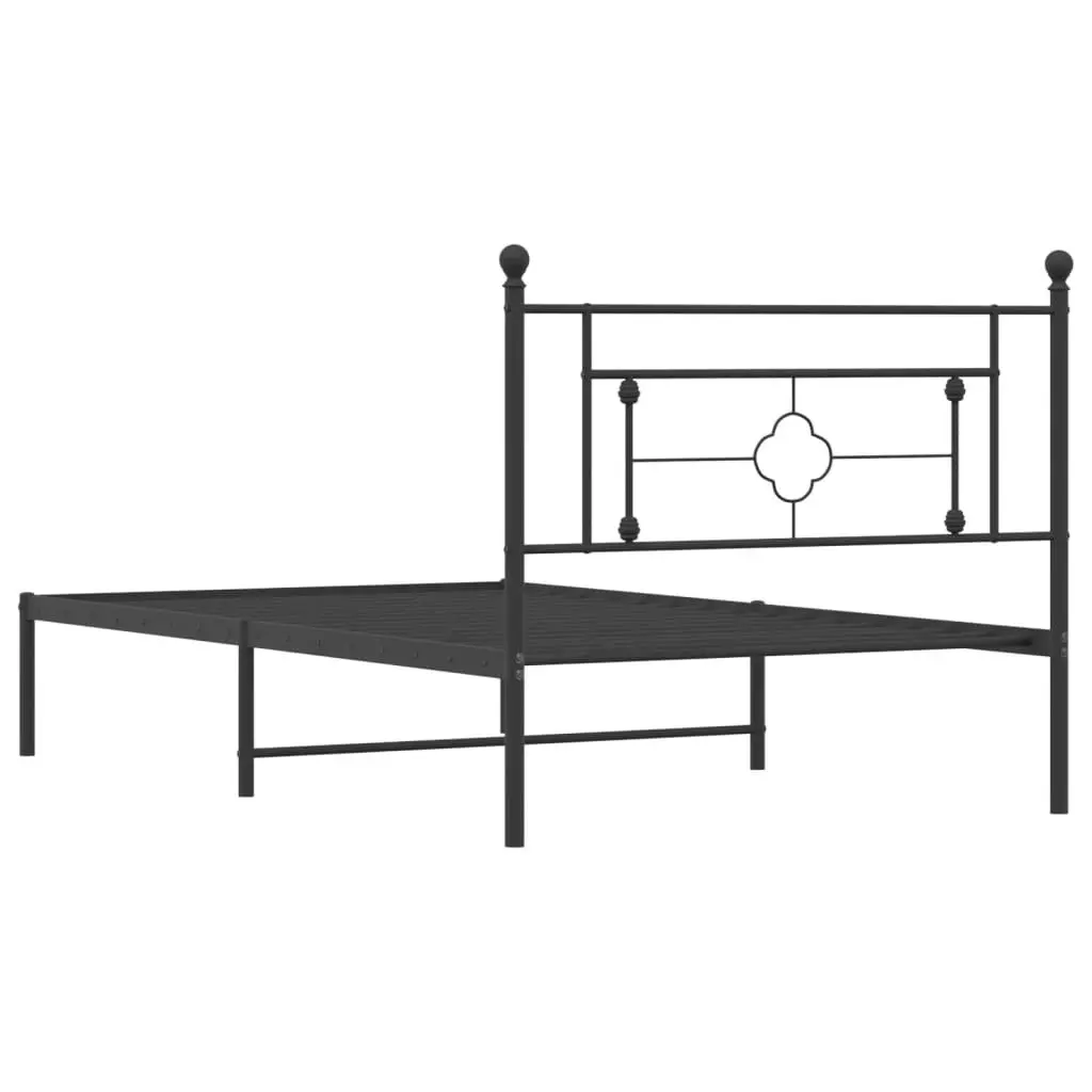 Metal Bed Frame with Headboard Black 107x203 cm 374335