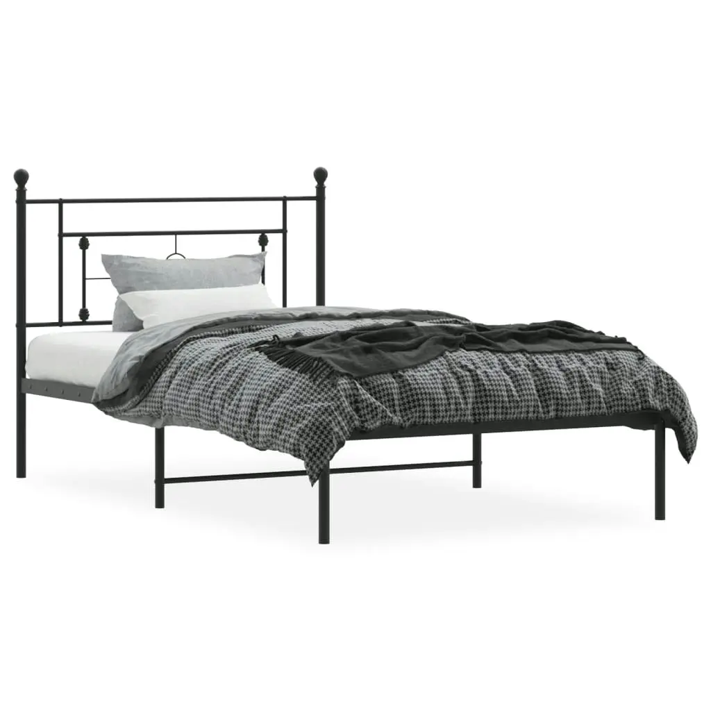 Metal Bed Frame with Headboard Black 107x203 cm 374335