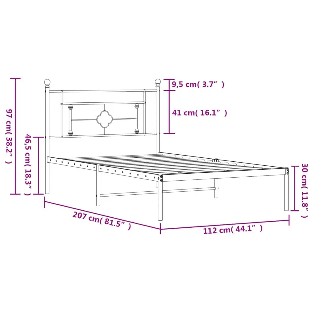 Metal Bed Frame with Headboard Black 107x203 cm 374335