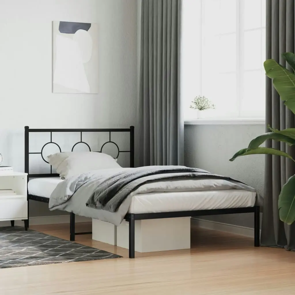 Metal Bed Frame without Mattress with Headboard Black 107x203 cm King Single 376222