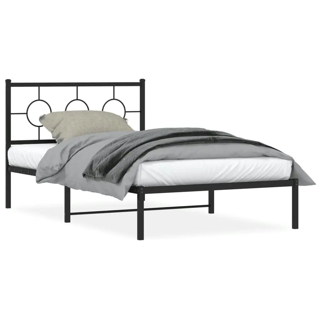 Metal Bed Frame without Mattress with Headboard Black 107x203 cm King Single 376222