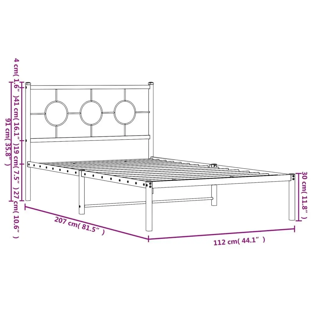 Metal Bed Frame without Mattress with Headboard Black 107x203 cm King Single 376222