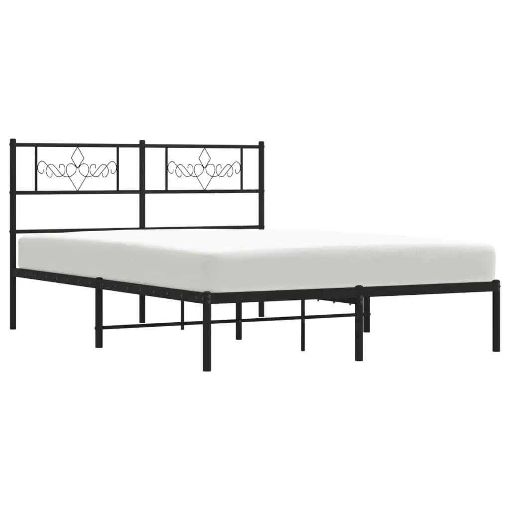 Metal Bed Frame with Headboard Black 135x190 cm 355266