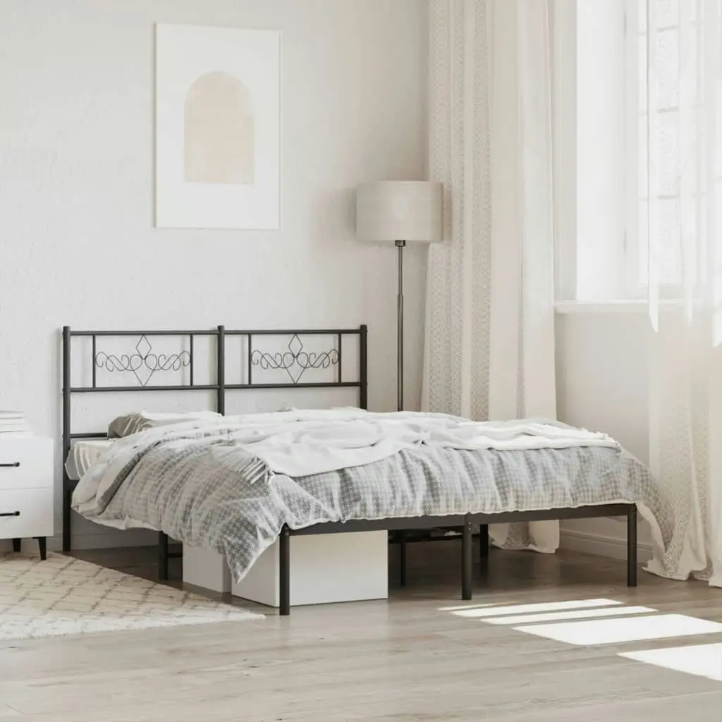 Metal Bed Frame with Headboard Black 135x190 cm 355266