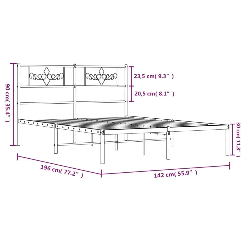 Metal Bed Frame with Headboard Black 135x190 cm 355266