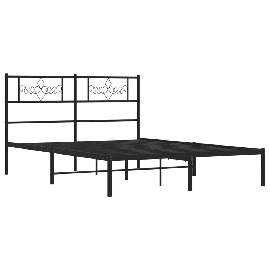 Metal Bed Frame with Headboard Black 135x190 cm 355266