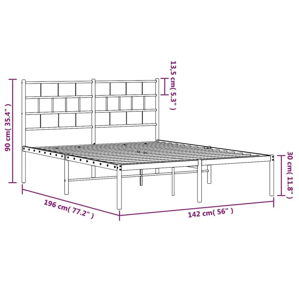 Metal Bed Frame with Headboard Black 135x190 cm 355658