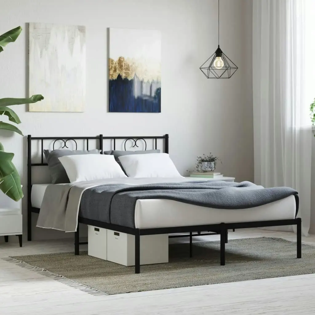 Metal Bed Frame with Headboard Black 135x190 cm 355462