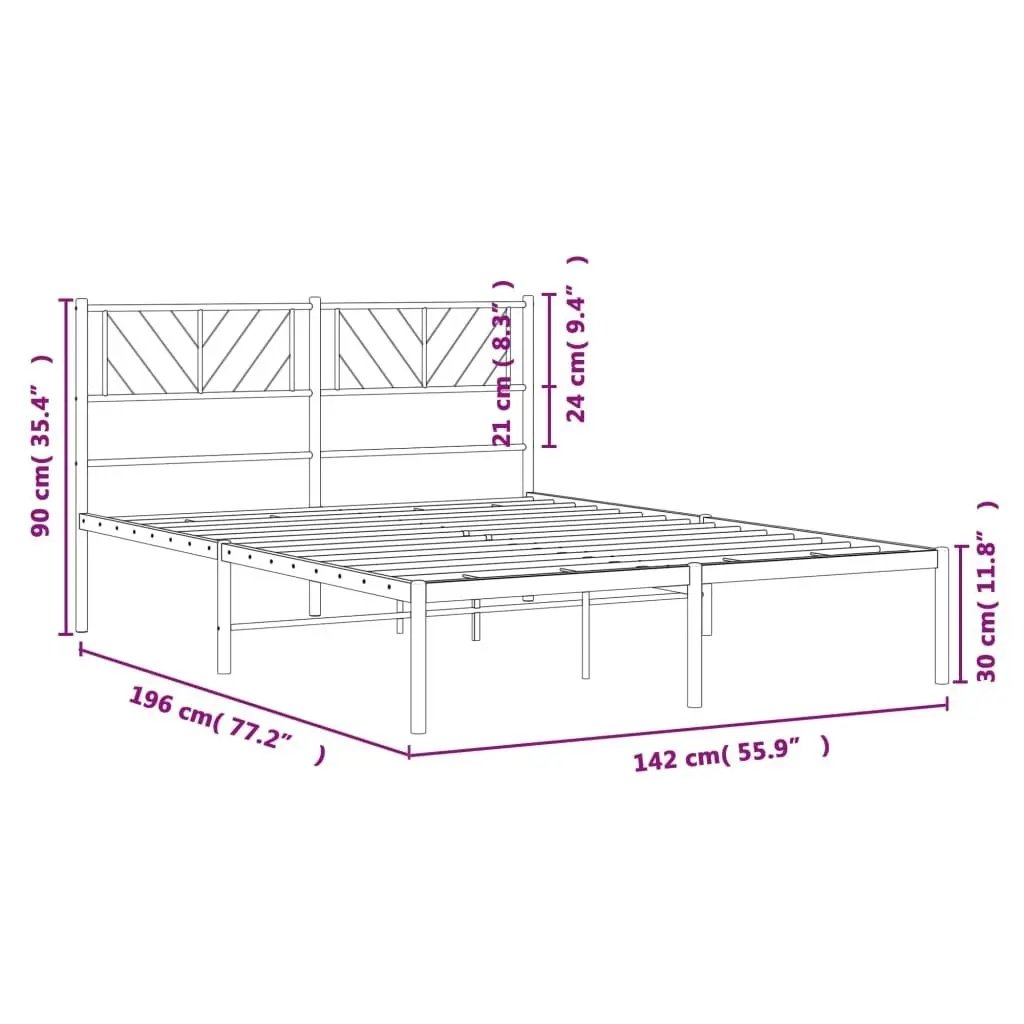 Metal Bed Frame with Headboard Black 135x190 cm 355462