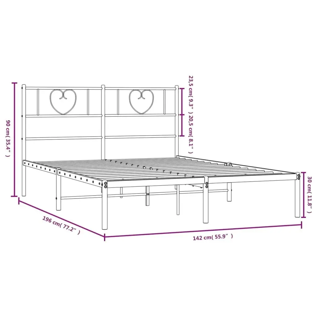 Metal Bed Frame with Headboard Black 135x190 cm 355462