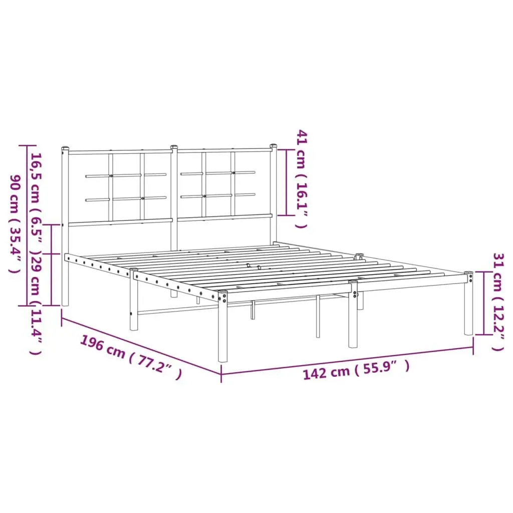 Metal Bed Frame without Mattress with Headboard Black 135x190 cm 355560