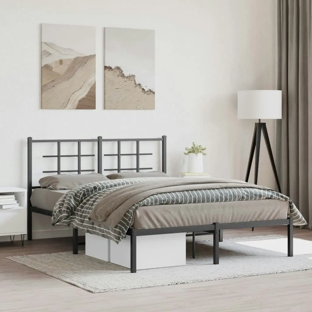 Metal Bed Frame without Mattress with Headboard Black 135x190 cm 355560