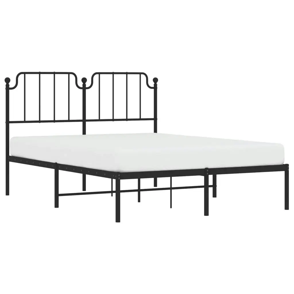 Metal Bed Frame with Headboard Black 135x190 cm 373886