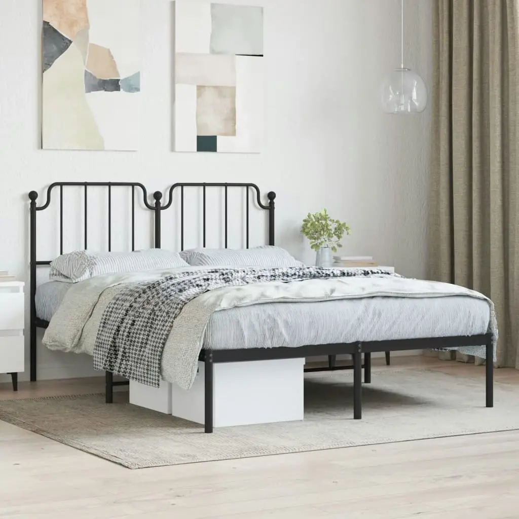 Metal Bed Frame with Headboard Black 135x190 cm 373886