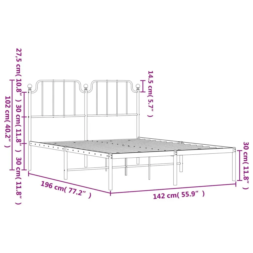 Metal Bed Frame with Headboard Black 135x190 cm 373886